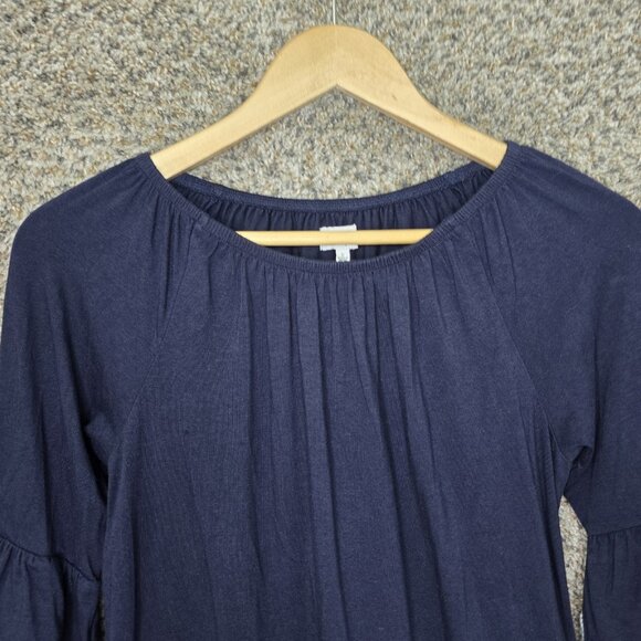 Crown & Ivy Top Womens Small Navy Blue Peasant Blouse Tassels Casual Ladies - Picture 4 of 7